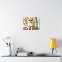 Pomeranian With White Wine Matte Canvas | Dog Art Wall Decor