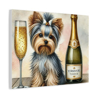 Yorkshire Terrier With Champagne Matte Canvas | Dog Art Wall Decor