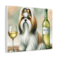 Shih Tzu With White Wine Matte Canvas | Dog Art Wall Decor
