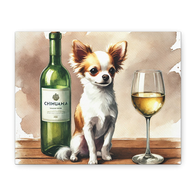 Chihuahua With White Wine Matte Canvas | Dog Art Wall Decor
