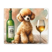 Toy Poodle with Wine Matte Canvas | Dog Art Wall Decor