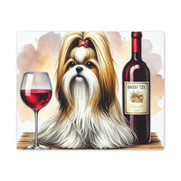 Shih Tzu With Red Wine Matte Canvas | Dog Art Wall Decor