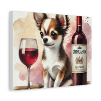 Chihuahua With Red Wine Matte Canvas | Dog Art Wall Decor