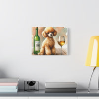 Toy Poodle with Wine Matte Canvas | Dog Art Wall Decor