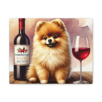 Pomeranian With Red Wine Matte Canvas | Dog Art Wall Decor