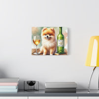 Pomeranian With White Wine Matte Canvas | Dog Art Wall Decor