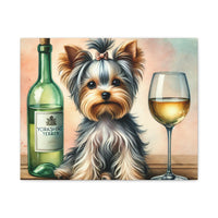 Yorkshire Terrier With White Wine Matte Canvas | Dog Art Wall Decor