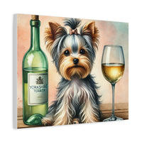 Yorkshire Terrier With White Wine Matte Canvas | Dog Art Wall Decor