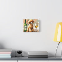 Toy Poodle with Wine Matte Canvas | Dog Art Wall Decor