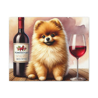 Pomeranian With Red Wine Matte Canvas | Dog Art Wall Decor
