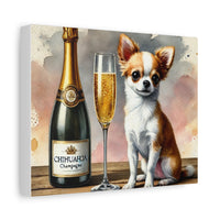 Chihuahua With Champagne Matte Canvas | Dog Art Wall Decor