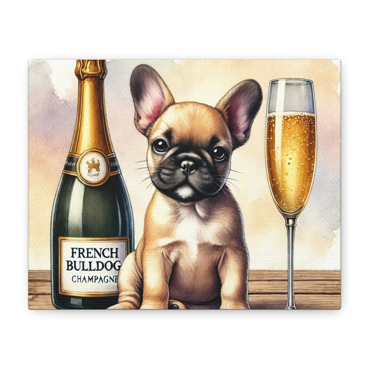 French Bulldog With Champagne Matte Canvas | Dog Art Wall Decor