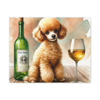 Toy Poodle with Wine Matte Canvas | Dog Art Wall Decor