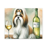 Shih Tzu With White Wine Matte Canvas | Dog Art Wall Decor