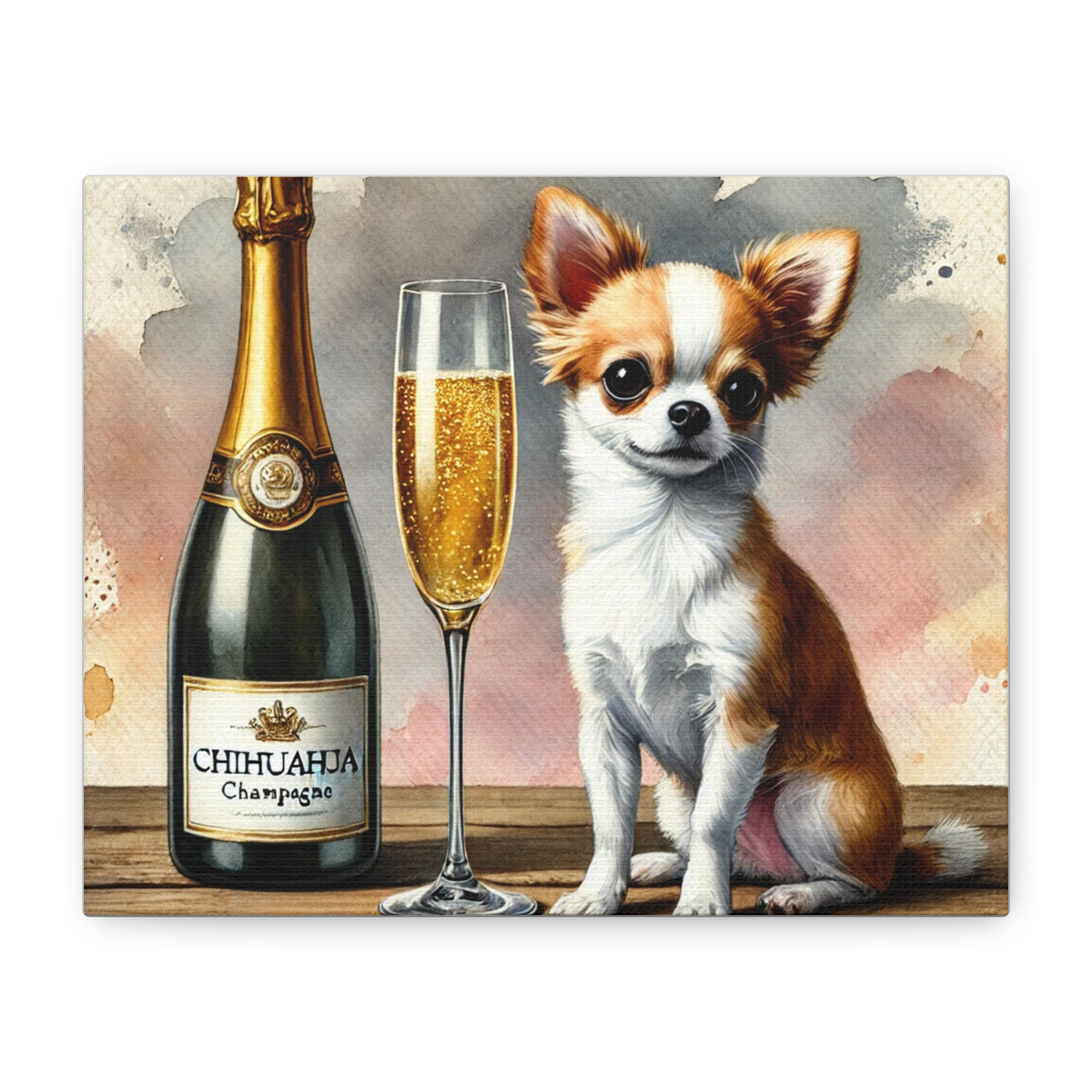 Chihuahua With Champagne Matte Canvas | Dog Art Wall Decor