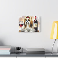 Shih Tzu With Red Wine Matte Canvas | Dog Art Wall Decor