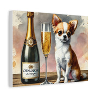 Chihuahua With Champagne Matte Canvas | Dog Art Wall Decor
