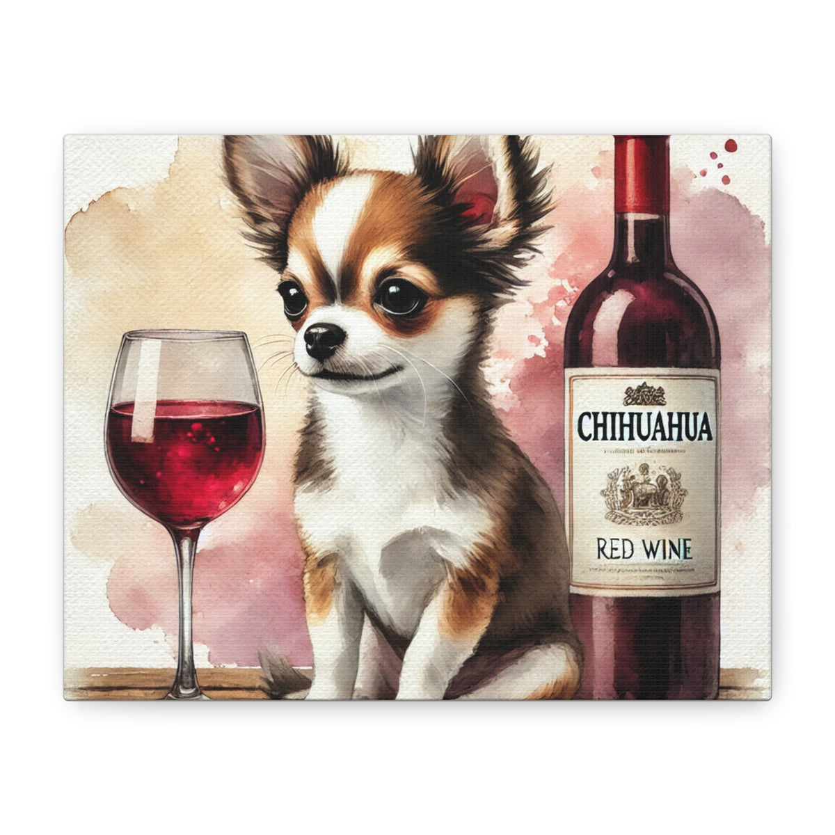 Chihuahua With Red Wine Matte Canvas | Dog Art Wall Decor
