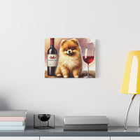 Pomeranian With Red Wine Matte Canvas | Dog Art Wall Decor