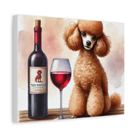 Toy Poodle with Red Wine Matte Canvas | Dog Art Wall Decor