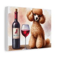 Toy Poodle with Red Wine Matte Canvas | Dog Art Wall Decor