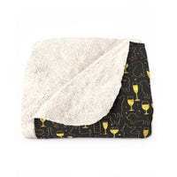 Sherpa Fleece Blanket — Cozy Black & Gold Champagne Glass Pattern, Luxe Warm Throw for Living Room