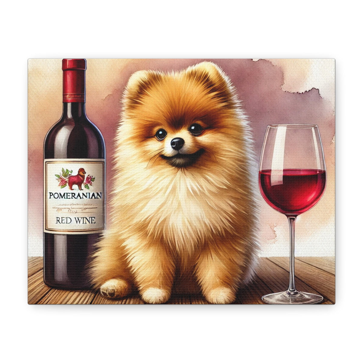 Pomeranian With Red Wine Matte Canvas | Dog Art Wall Decor