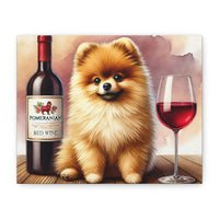 Pomeranian With Red Wine Matte Canvas | Dog Art Wall Decor