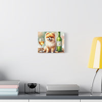 Pomeranian With White Wine Matte Canvas | Dog Art Wall Decor