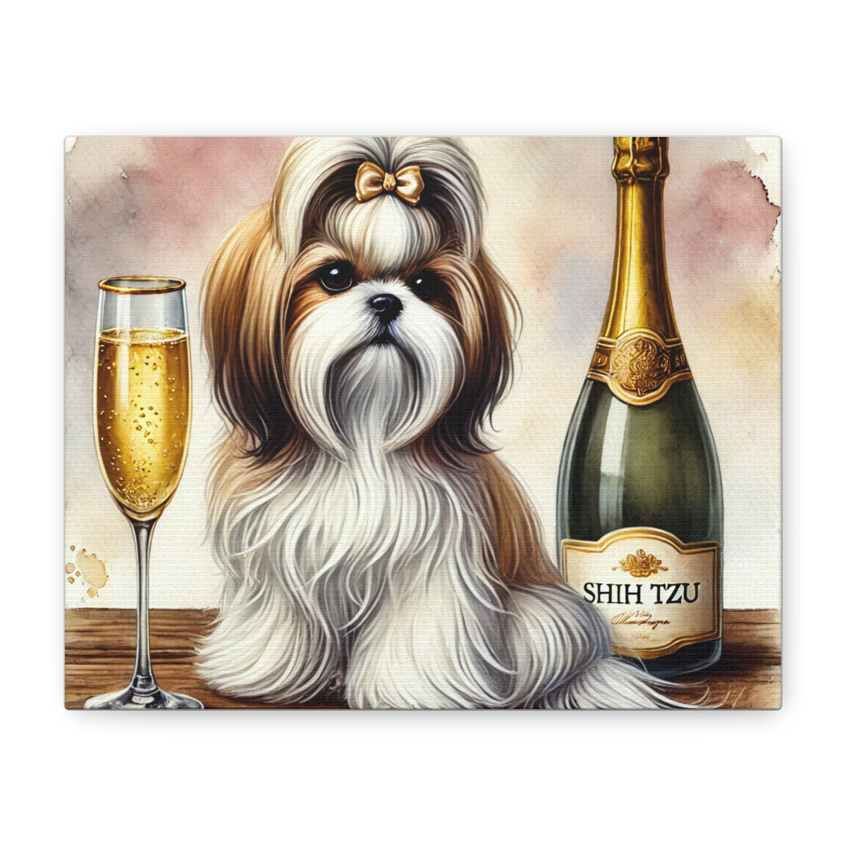 Shih Tzu With Champagne Matte Canvas | Dog Art Wall Decor