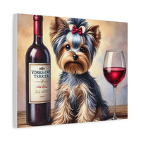 Yorkshire Terrier With Red Wine Matte Canvas | Dog Art Wall Decor
