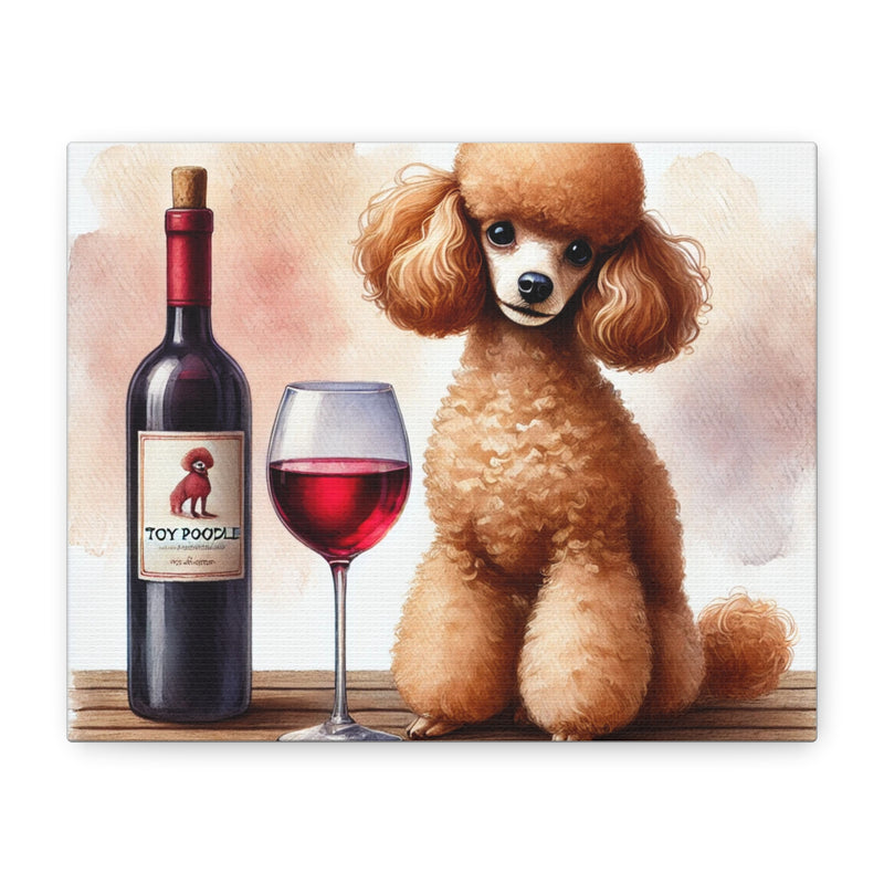 Toy Poodle with Red Wine Matte Canvas | Dog Art Wall Decor