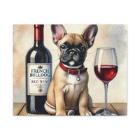 French Bulldog With Red Wine Matte Canvas | Dog Art Wall Decor