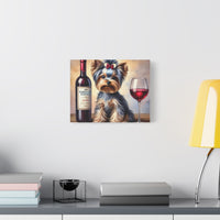 Yorkshire Terrier With Red Wine Matte Canvas | Dog Art Wall Decor