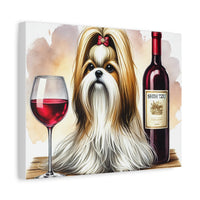 Shih Tzu With Red Wine Matte Canvas | Dog Art Wall Decor