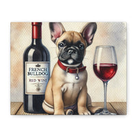 French Bulldog With Red Wine Matte Canvas | Dog Art Wall Decor