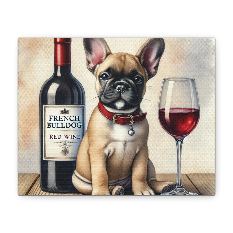 French Bulldog With Red Wine Matte Canvas | Dog Art Wall Decor