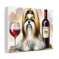 Shih Tzu With Red Wine Matte Canvas | Dog Art Wall Decor