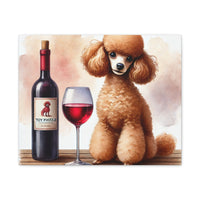 Toy Poodle with Red Wine Matte Canvas | Dog Art Wall Decor