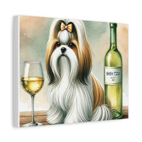 Shih Tzu With White Wine Matte Canvas | Dog Art Wall Decor