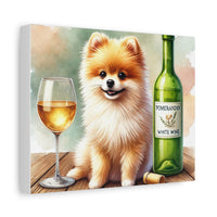 Pomeranian With White Wine Matte Canvas | Dog Art Wall Decor
