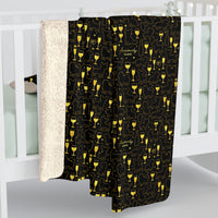 Sherpa Fleece Blanket — Cozy Black & Gold Champagne Glass Pattern, Luxe Warm Throw for Living Room