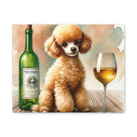 Toy Poodle with Wine Matte Canvas | Dog Art Wall Decor