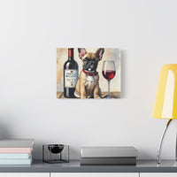 French Bulldog With Red Wine Matte Canvas | Dog Art Wall Decor