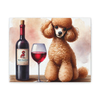 Toy Poodle with Red Wine Matte Canvas | Dog Art Wall Decor