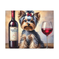 Yorkshire Terrier With Red Wine Matte Canvas | Dog Art Wall Decor