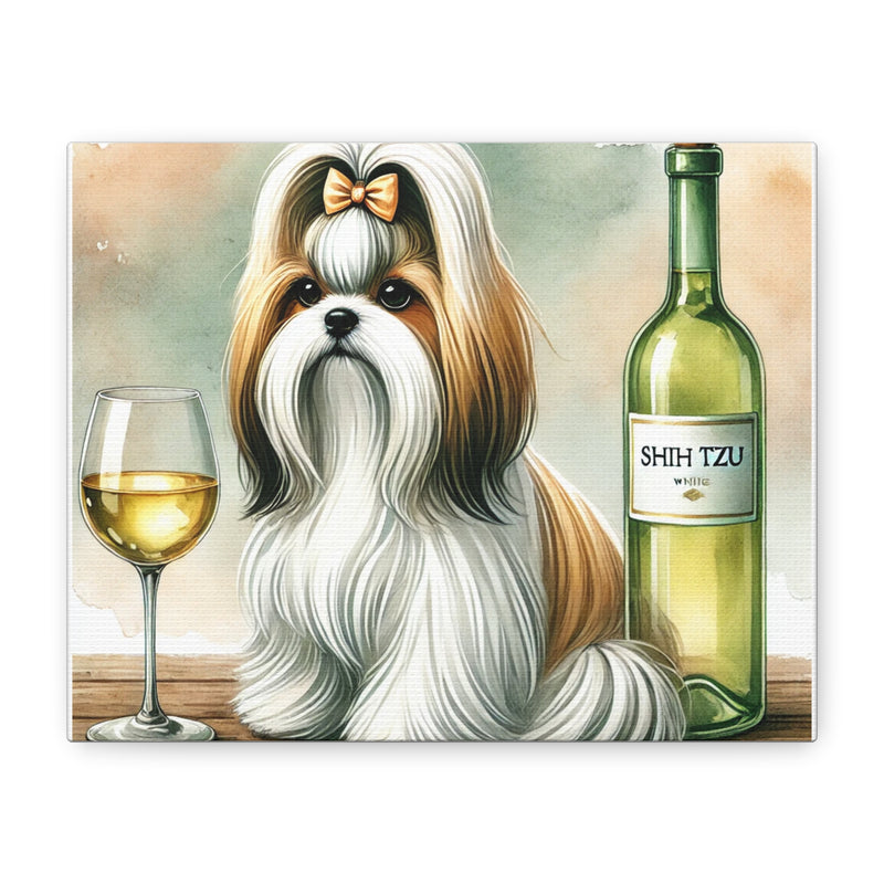 Shih Tzu With White Wine Matte Canvas | Dog Art Wall Decor