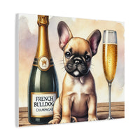 French Bulldog With Champagne Matte Canvas | Dog Art Wall Decor