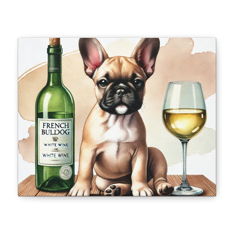 French Bulldog With White Wine Matte Canvas | Dog Art Wall Decor