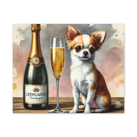Chihuahua With Champagne Matte Canvas | Dog Art Wall Decor